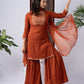 Rust Orange Berlin Crush Kurta Set with Embroidered Yoke