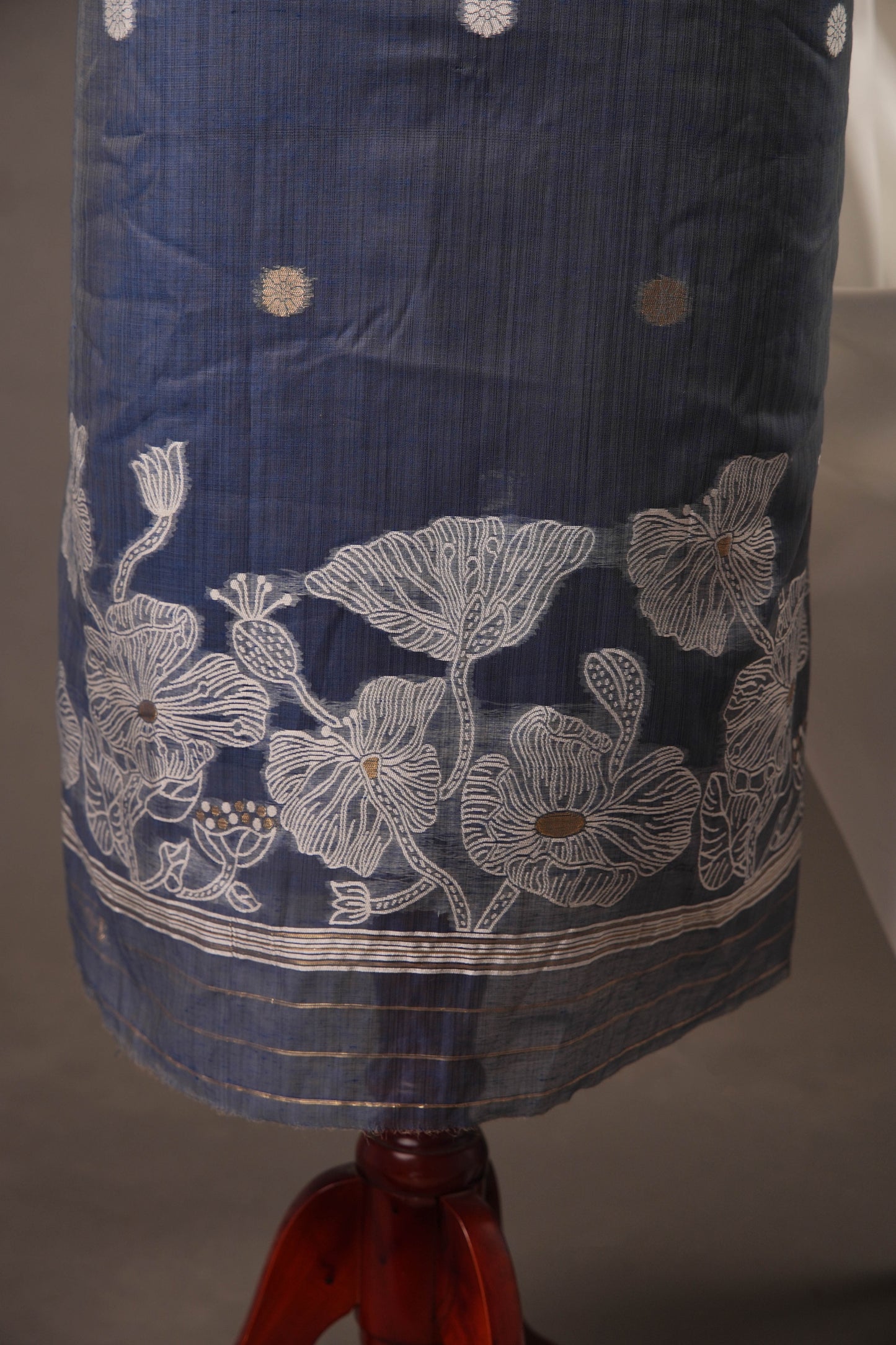 Floral Embroidery Midnight Blue Soft Cotton Unstitched Suit with Coordinated Dupatta