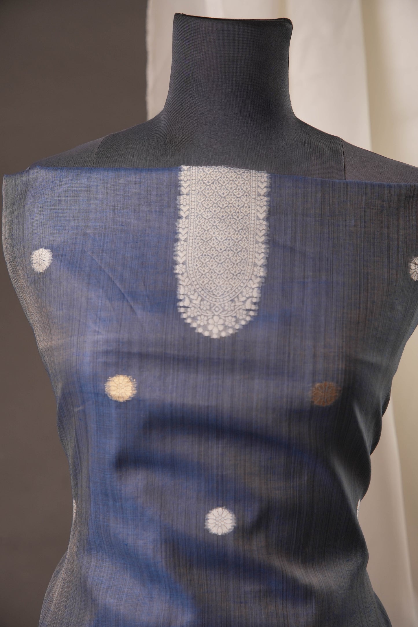Floral Embroidery Midnight Blue Soft Cotton Unstitched Suit with Coordinated Dupatta