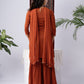 Rust Orange Berlin Crush Kurta Set with Embroidered Yoke