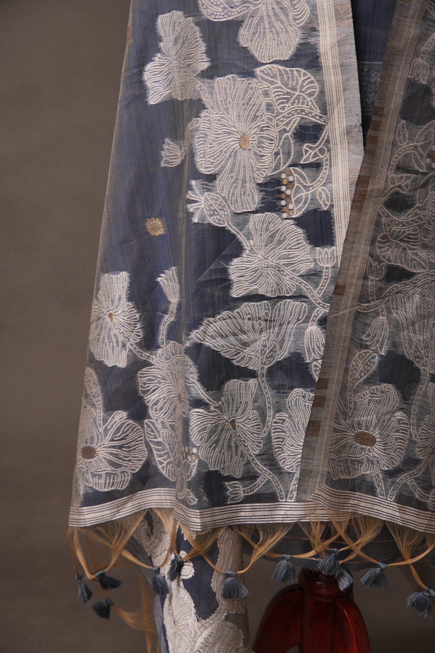 Floral Embroidery Midnight Blue Soft Cotton Unstitched Suit with Coordinated Dupatta