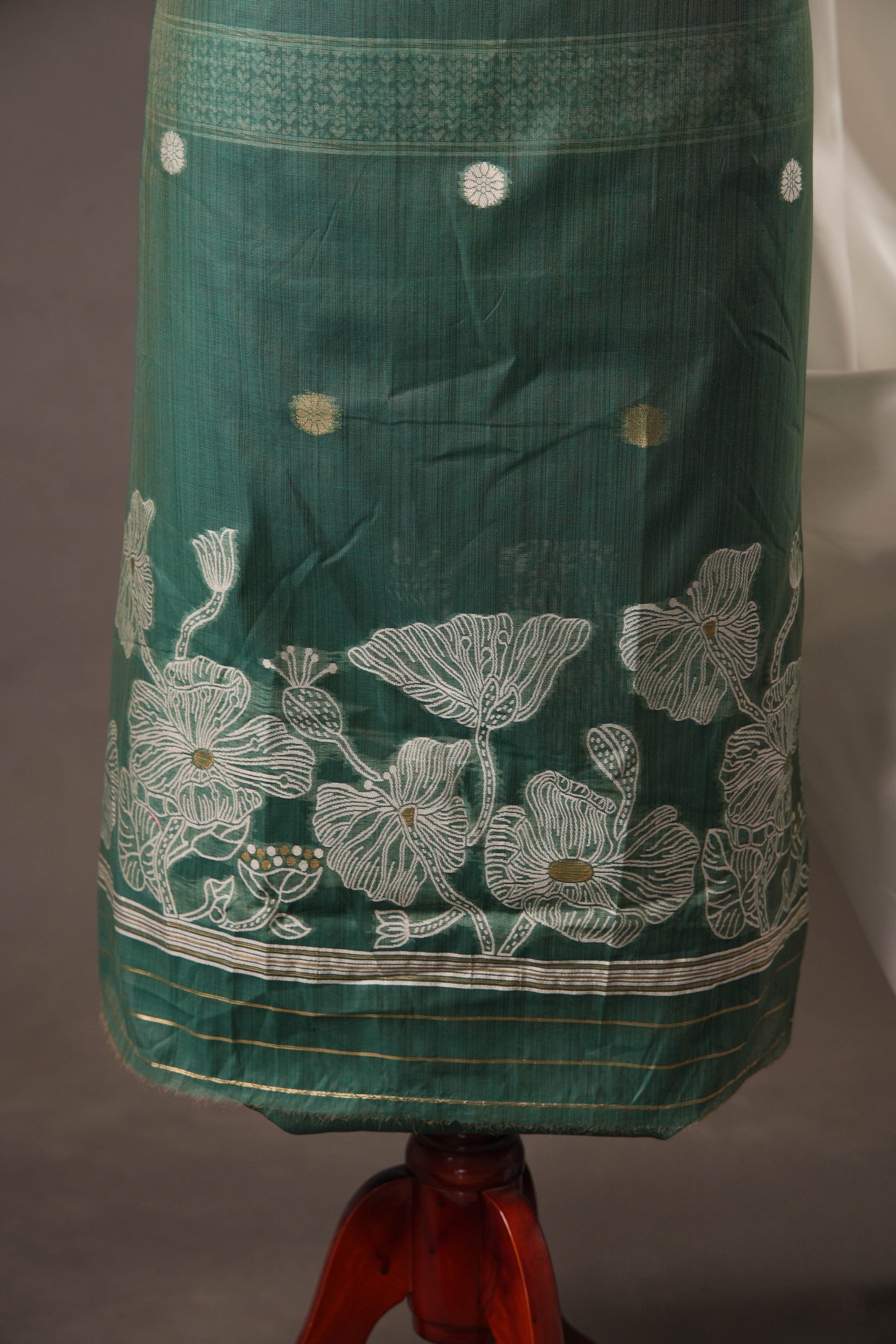 Floral Embroidered Teal Green Soft Cotton Unstitched Suit with Coordinated Dupatta