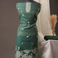 Floral Embroidered Teal Green Soft Cotton Unstitched Suit with Coordinated Dupatta