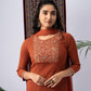 Rust Orange Berlin Crush Kurta Set with Embroidered Yoke