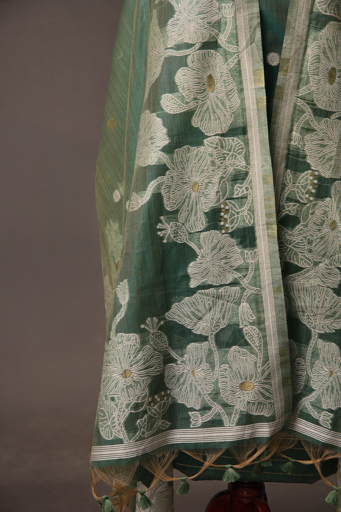 Floral Embroidered Teal Green Soft Cotton Unstitched Suit with Coordinated Dupatta