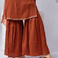 Rust Orange Berlin Crush Kurta Set with Embroidered Yoke