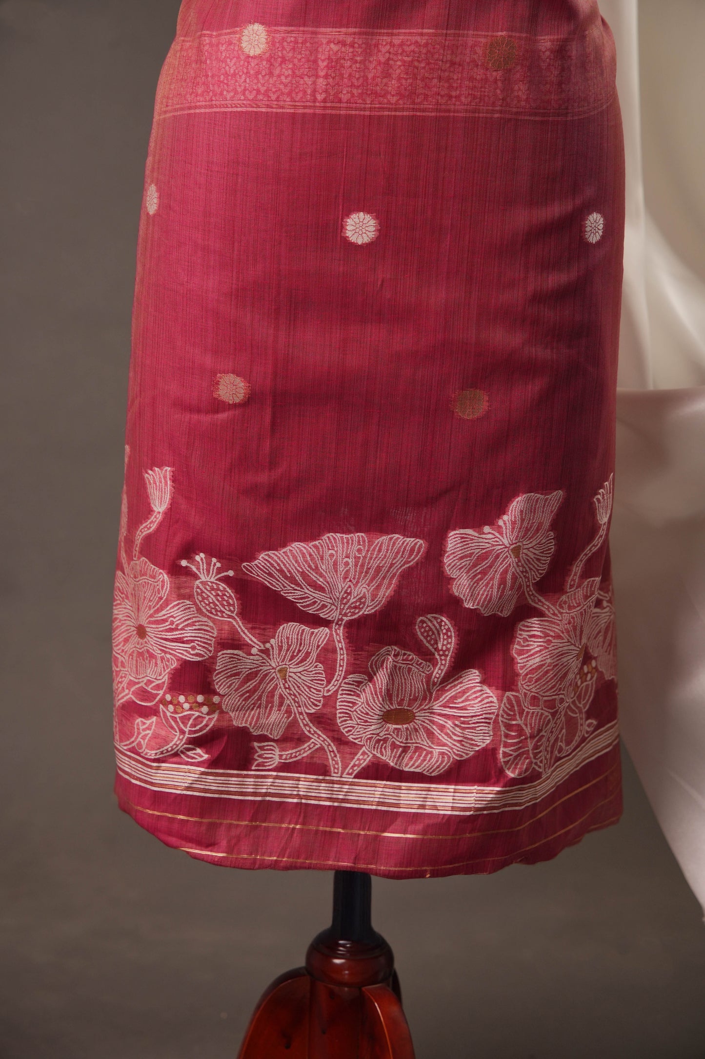 Floral Embroidered Rose Pink Soft Cotton Unstitched Suit with Coordinated Dupatta