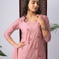 Blush Pink Viscose Rayon Kurta Set with Floral Embroidery