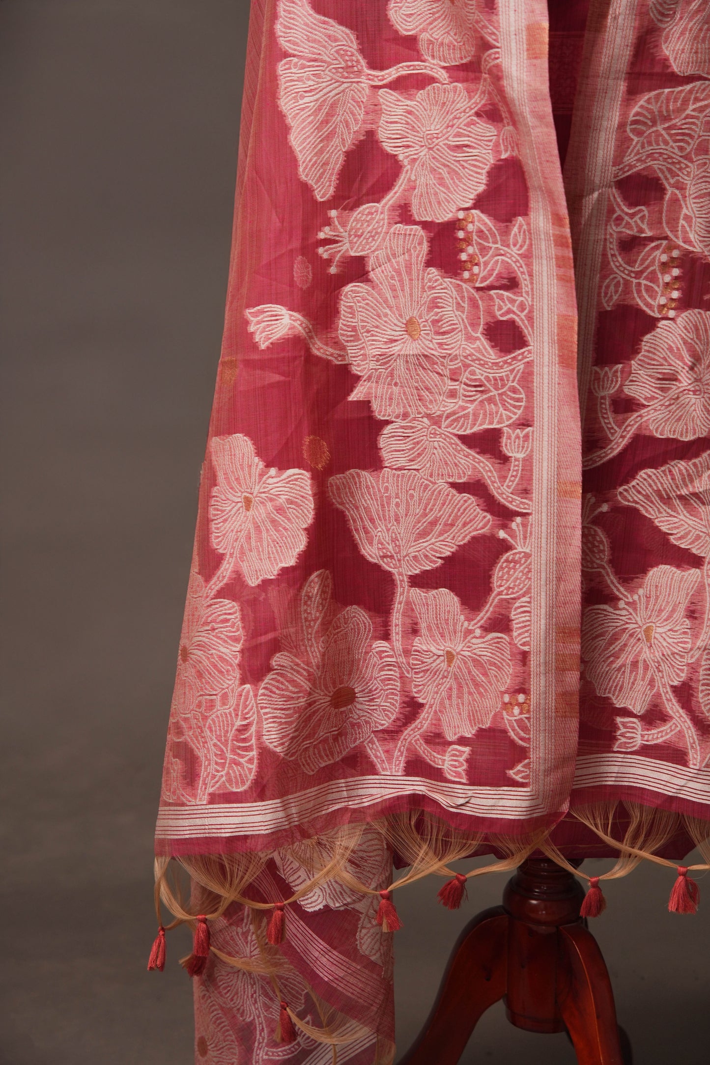 Floral Embroidered Rose Pink Soft Cotton Unstitched Suit with Coordinated Dupatta