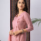 Blush Pink Viscose Rayon Kurta Set with Floral Embroidery