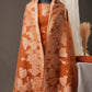 Floral Embroidered Rust Orange Soft Cotton Unstitched Suit with Coordinated Dupatta