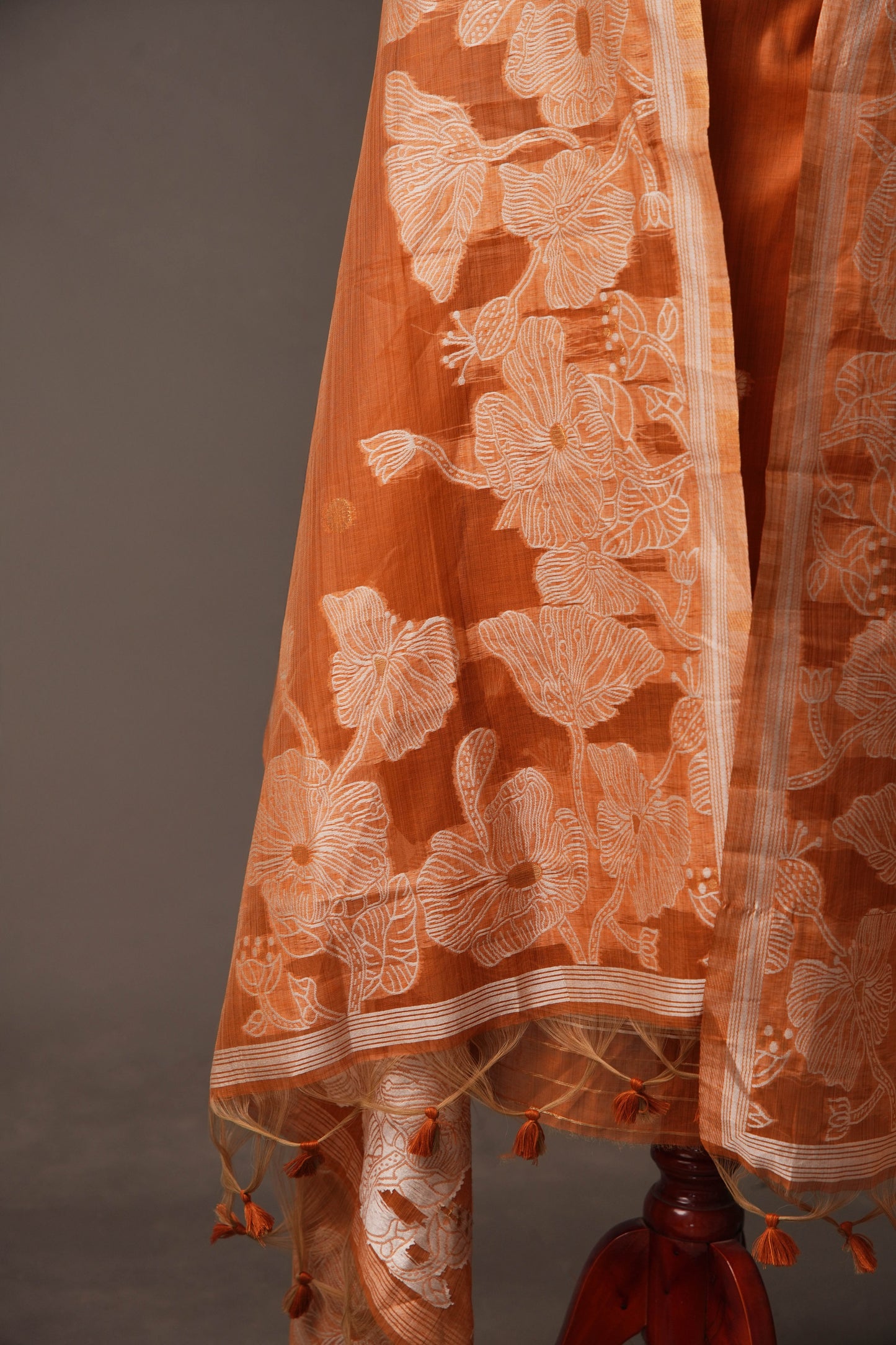 Floral Embroidered Rust Orange Soft Cotton Unstitched Suit with Coordinated Dupatta