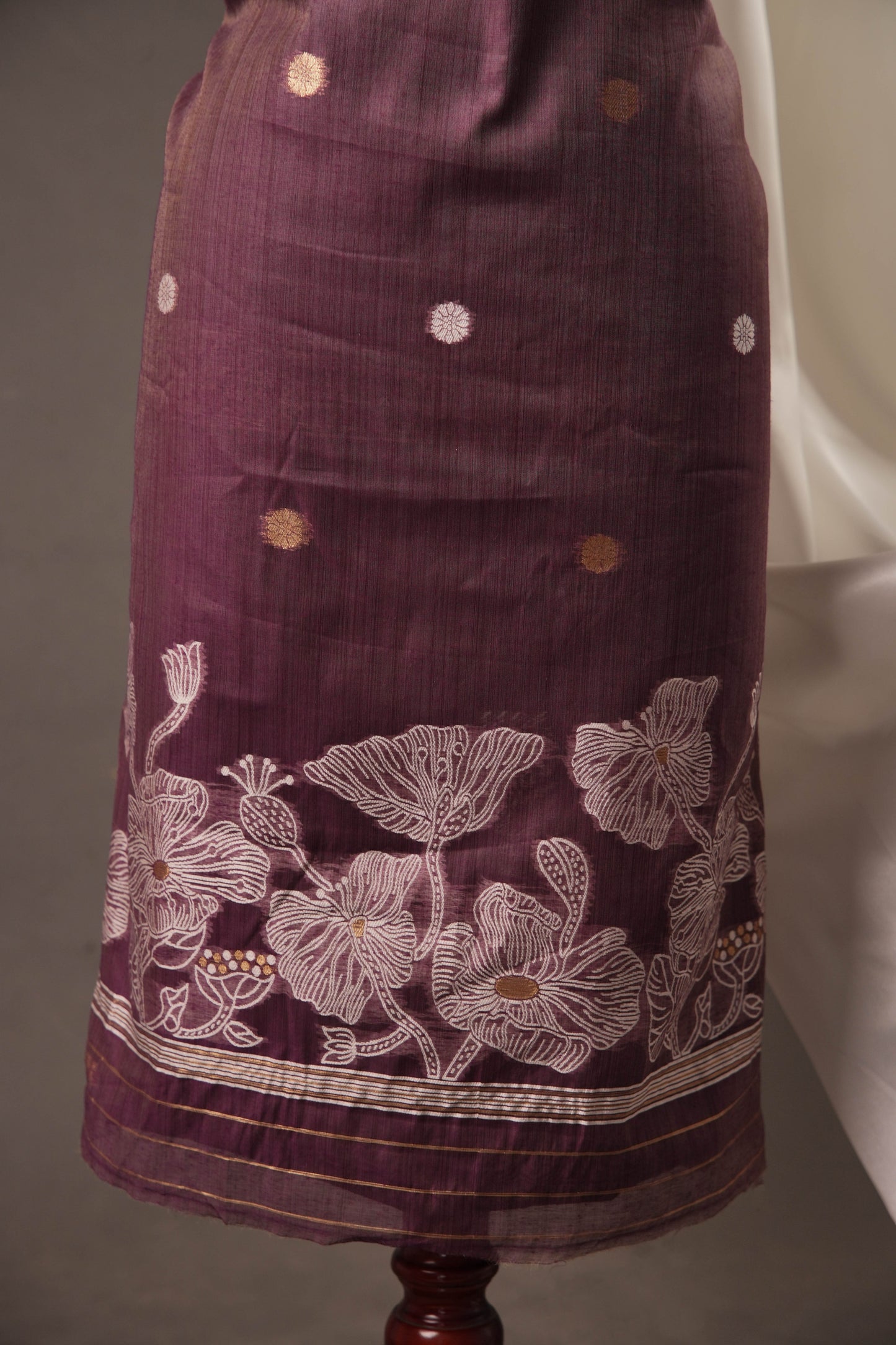 Floral Embroidered Wine Soft Cotton Unstitched Suit with Coordinated Dupatta