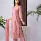 Blush Pink Viscose Rayon Kurta Set with Floral Embroidery