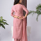 Blush Pink Viscose Rayon Kurta Set with Floral Embroidery