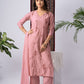 Blush Pink Viscose Rayon Kurta Set with Floral Embroidery