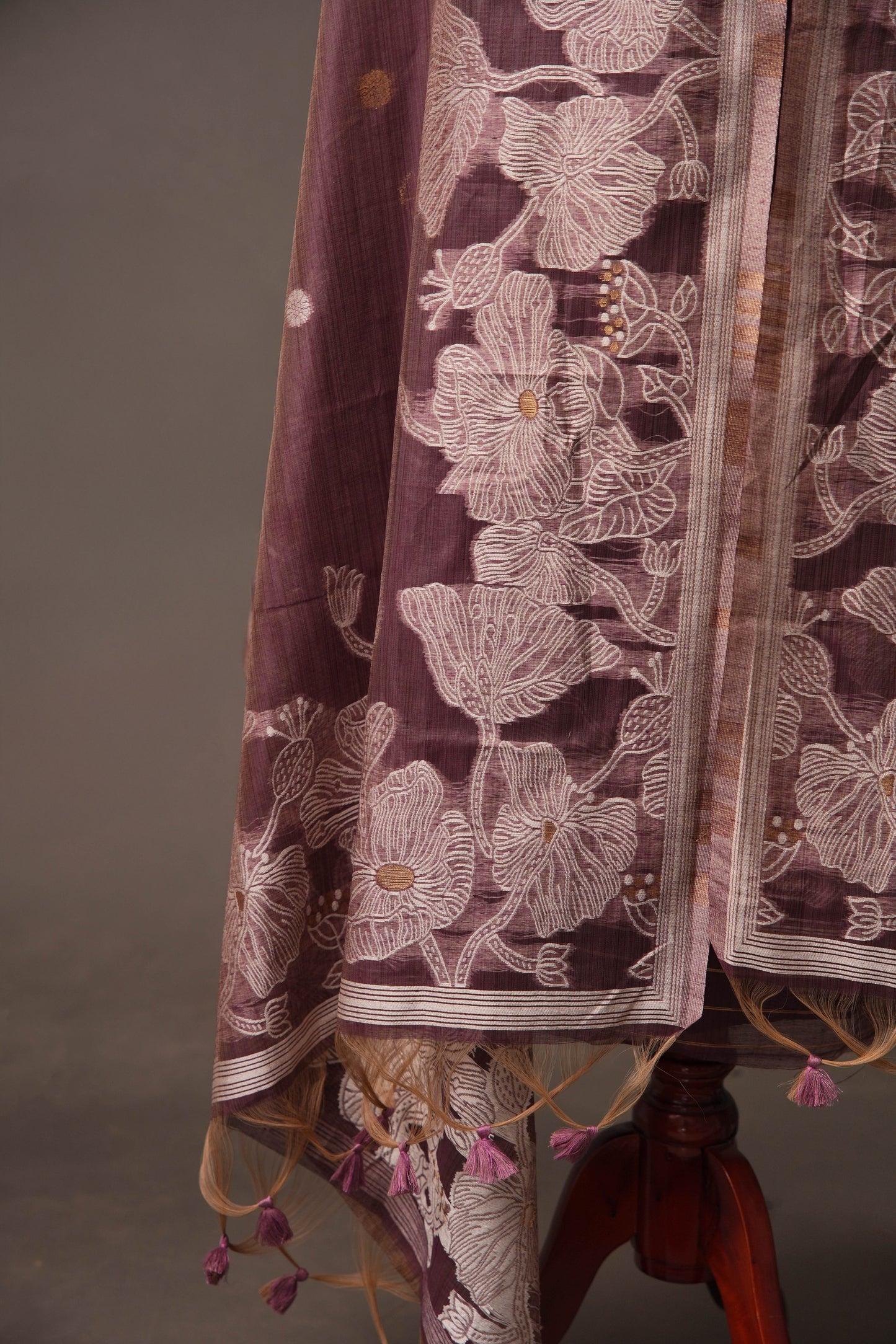 Floral Embroidered Wine Soft Cotton Unstitched Suit with Coordinated Dupatta