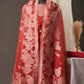 Floral Embroidered Rust Red Soft Cotton Unstitched Suit with Coordinated Dupatta