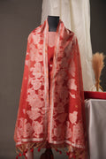 Floral Embroidered Rust Red Soft Cotton Unstitched Suit with Coordinated Dupatta