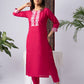 Pink Pure Silk Kurta Set with White Thread Embroidery