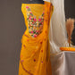 Sunshine Yellow Chanderi Cotton Unstitched Suit with Multicolour Floral thread work & Net Dupatta