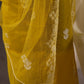Lime Yellow Chanderi Cotton Unstitched Suit with White Thread work& Net Dupatta
