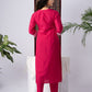 Pink Pure Silk Kurta Set with White Thread Embroidery
