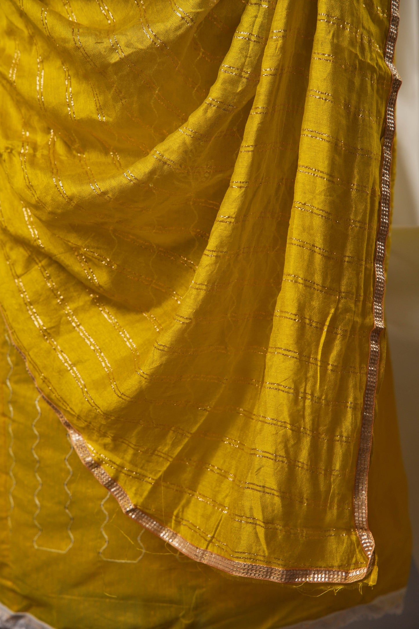 Warm Pista Green Chanderi Cotton Unstitched Suit with Embroidery With Sequence & Zari-line Dupatta