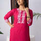 Pink Pure Silk Kurta Set with White Thread Embroidery