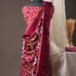 Geometric Rose Pink Cotton Unstitched Suit with Bold Marron Floral Printed Dupatta