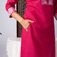 Pink Pure Silk Kurta Set with White Thread Embroidery
