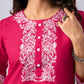 Pink Pure Silk Kurta Set with White Thread Embroidery