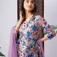 Lavender Cotton Blend Kurta Set with Vibrant Floral Print