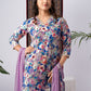 Lavender Cotton Blend Kurta Set with Vibrant Floral Print