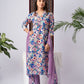 Lavender Cotton Blend Kurta Set with Vibrant Floral Print
