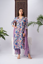 Lavender Cotton Blend Kurta Set with Vibrant Floral Print