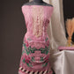 Pink Pakistani Unstitched Suit with Embroidered Neck Patch & Dual Sleeve Borders.