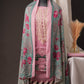 Pink Pakistani Unstitched Suit with Embroidered Neck Patch & Dual Sleeve Borders.