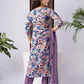 Lavender Cotton Blend Kurta Set with Vibrant Floral Print
