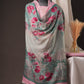 Pink Pakistani Unstitched Suit with Embroidered Neck Patch & Dual Sleeve Borders.