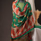 Green Pakistani Unstitched Suit with Embroidered Neck Patch & Puff Sleeve.