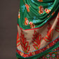 Green Pakistani Unstitched Suit with Embroidered Neck Patch & Puff Sleeve.