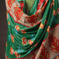 Green Pakistani Unstitched Suit with Embroidered Neck Patch & Puff Sleeve.