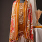 Rust Orange Pakistani Unstitched Suit with Embroidered Neck Patch & Dual Sleeve Borders.