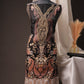 Royal Black & Beige Pakistani Unstitched Suit with Embroidered Neck Patch & Puff Sleeves