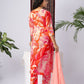 Peach Abstract Leaf Print Cotton Blend Kurta Set with Solid Dupatta