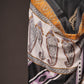 Royal Black & Beige Pakistani Unstitched Suit with Embroidered Neck Patch & Puff Sleeves