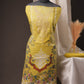 Lemon Yellow Pakistani Unstitched Suit with Embroidered Neck Patch & Puff Sleeves