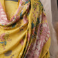 Lemon Yellow Pakistani Unstitched Suit with Embroidered Neck Patch & Puff Sleeves