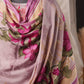Lavender Printed Pakistani Unstitched Suit with Embroidered Neck & Corner Patch